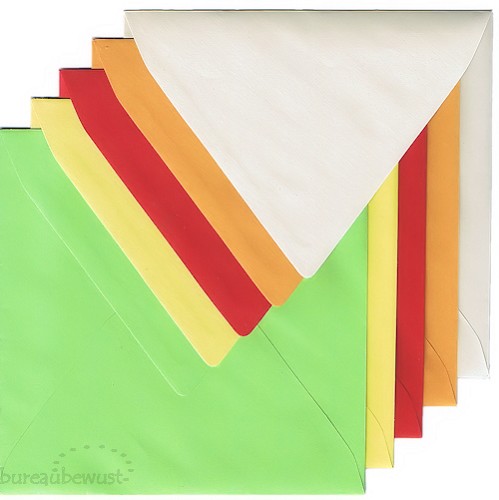 vierkante envelop 'Colori', 15 x 15 groen, pakje/20 - gekleurde